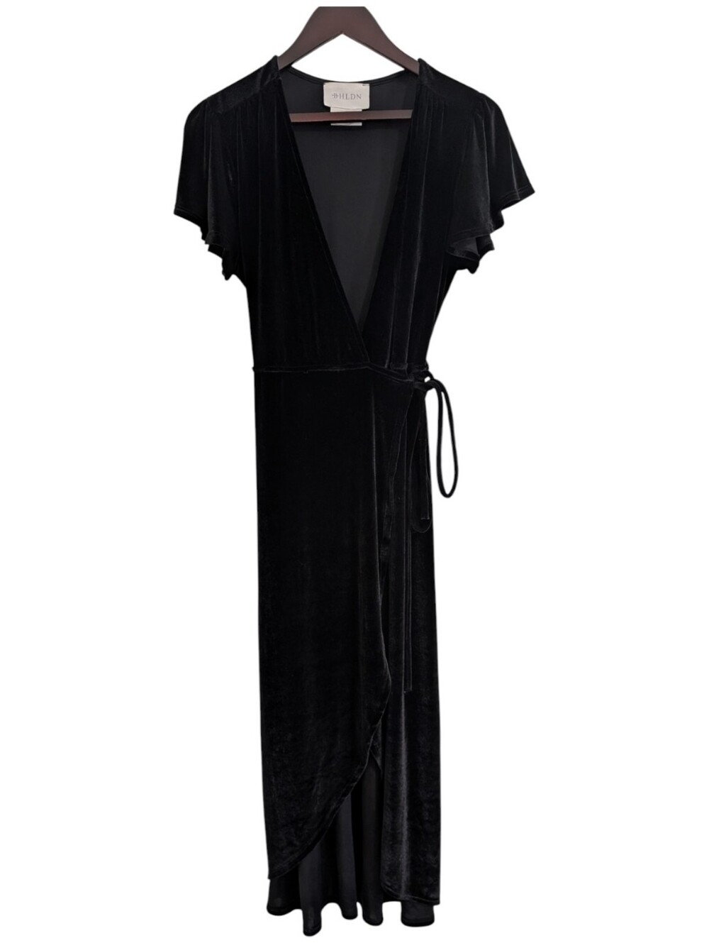 BHLDN Thrive Black Velvet Wrap Midi Dress Size Large - Picture 2 of 6